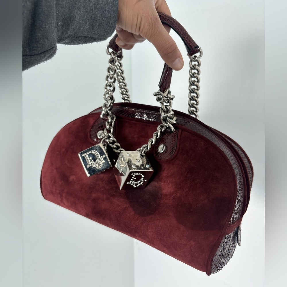 Christian Dior Snakeskin-Trimmed Gambler Dice Bowler Bag